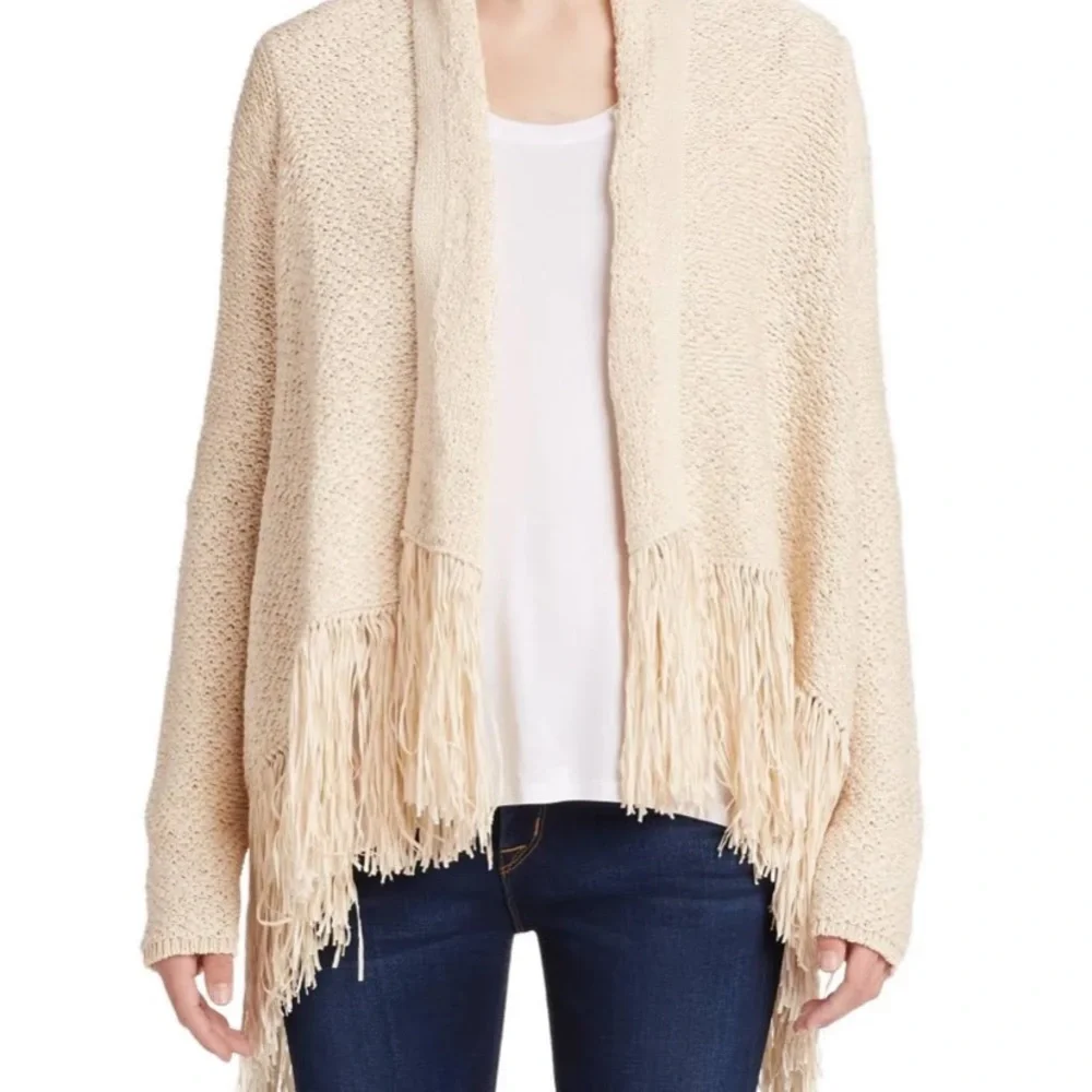 BCBGMAXAZRIA open front, shawl collar fringe cardigan wrap sweater. Size s/xs - Picture 1 of 11